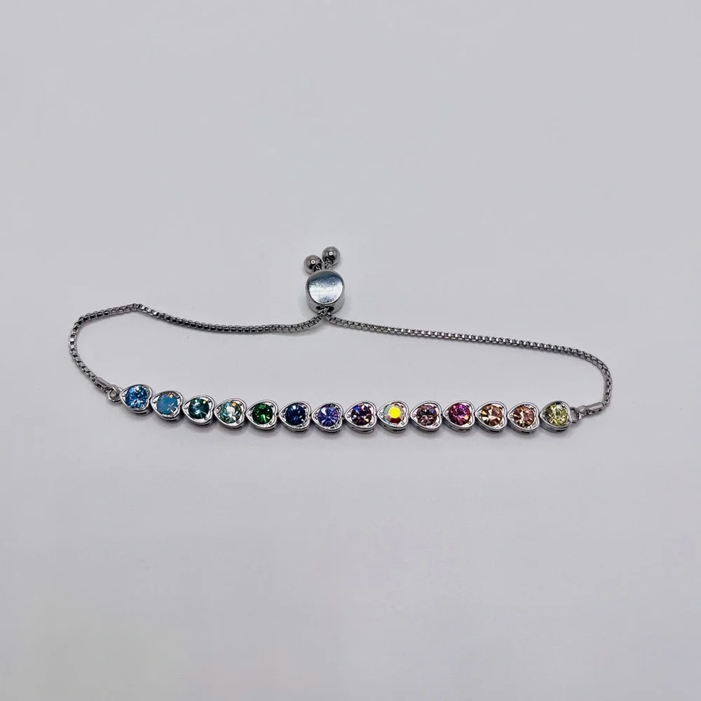 Genuine White Gold Vermeil Swarovski Crystal Bolo Bracelet, Gift for her - Picture 4 of 4